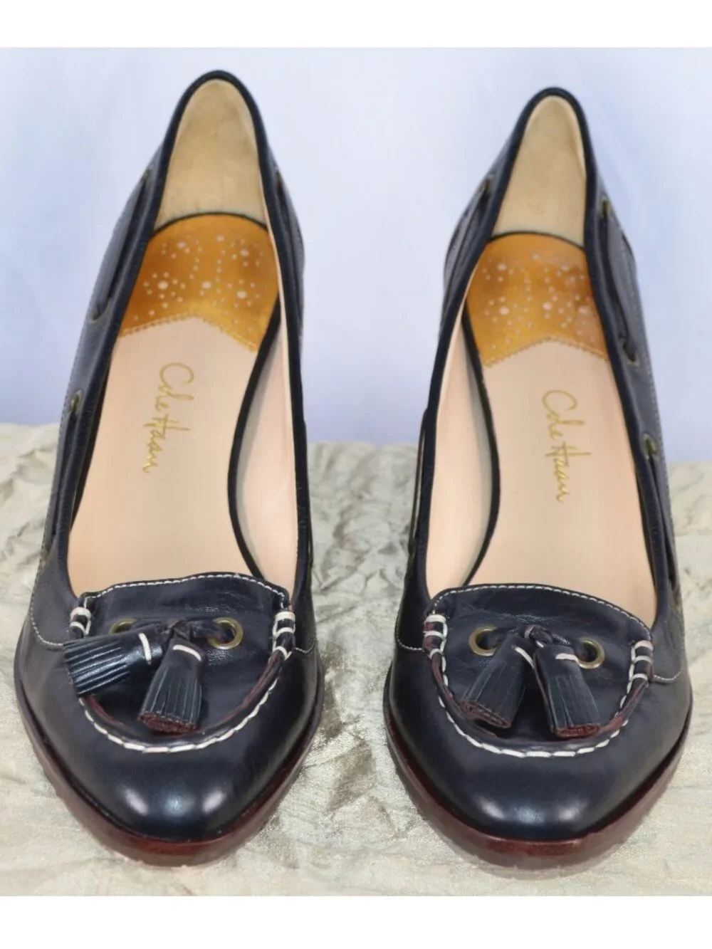 Cole Haan Calista Nike Air Wedge Heel Slip On Shoe Smooth Black Leather Sz 9 1/2